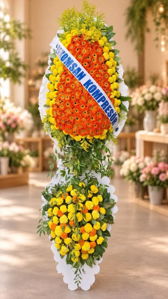 Turuncu Sarı Gerbera Tören Çelengi