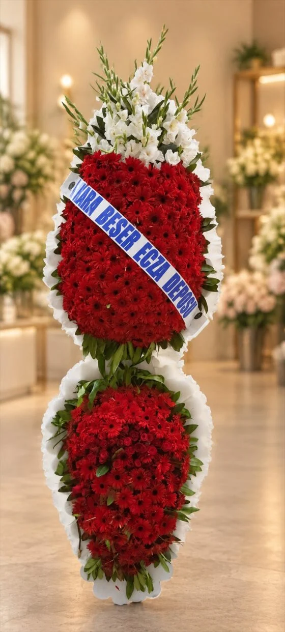 Kırmızı Beyaz Gerbera Anma Çelengi